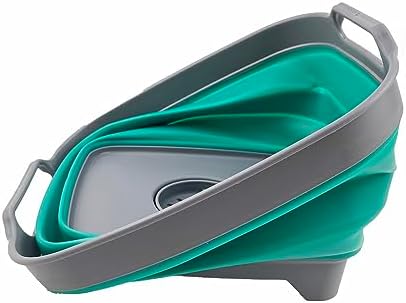 SAMMART 7.5L (2 gallons) Collapsible Plastic Dishpan with Draining Plug - Portable Washing Basin - Foldable Dish Washing Tub - Pop Up Saving (Bluish-Green+Blue, 2)