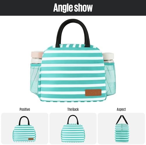 douyadady Lunch Bag Women/Men Lunch Box Women/Men (Baby blue+White Stripes)