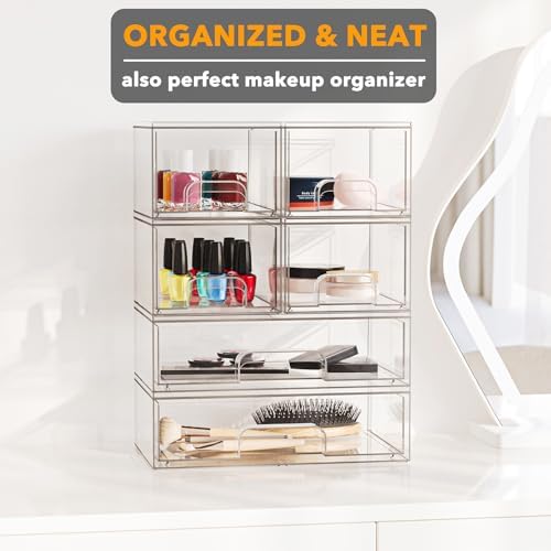 SpaceAid Bottle Storage Organizer Baby - Acrylic Bottles Station Organizer Container, Stackable Clear Drawers for Countertop, Vanity, Bathroom, Cabinet, Pantry Organization, 6 Pack, 4S2L, 15.6"H
