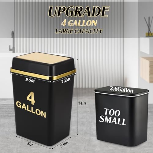 3 Pack Bathroom Trash Can with Lid 4 Gallon Small Trash Can Black Bathroom Trash Can with 150 Counts Trash Bags for Kitchen Bedroom Office