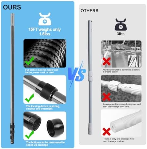 DOBEN 15FT Lightweight Carbon Fiber Telescopic Pool Pole
