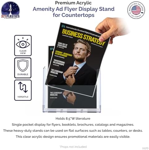 Marketing Holders 2 Pack Magazine Display 8.5”W Countertop Offices Stores Hotels Advertising Businesses Wide Single Pocket Clear Acrylic Tabletop Brochure Holder Ad Trade Show