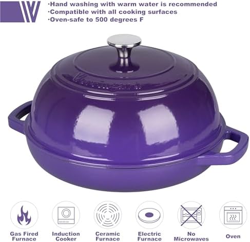 VORRINGARD Enameled Cast Iron Dutch Oven Pot with Lid, Bread Oven for Sourdough Bread Baking, Dutch Ovens with Bread Proofing Basket& Baking Supplies Set, 6 Quart, Purple