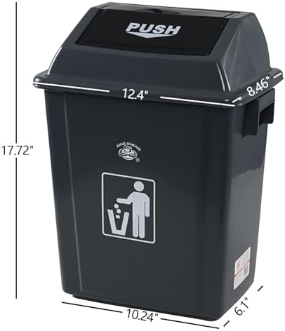 6 Gallon Plastic Swing Top Garbage Can, 4 Pack Kitchen Trash Bins with Swing Lid, Gray