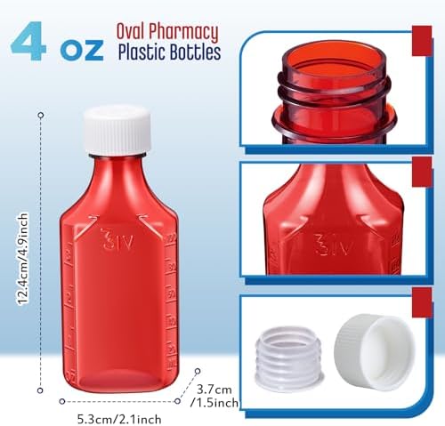 Reallnaive 20 Pcs 4 oz Liquid Medicine Bottles with Caps, Amber