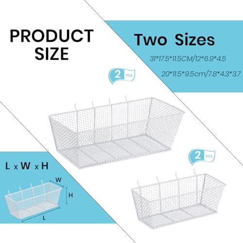 Sieral 4 Pcs Metal Pegboard Baskets Wire Organizer, Medium, Large, White