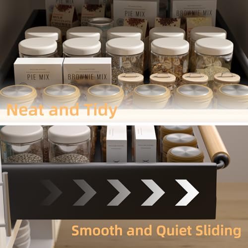 2 Pack 15.3'' Deep Expandable Slide Out Cabinet Shelf No-Drill Pull Out Drawer with Nano Film Adhesive, Heavy Duty Pull Out Tray for Kitchen, Pantry & Bathroom, Black