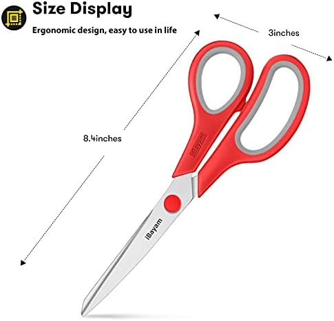iBayam 8.5" Household Scissors All Purpose 3 Pack, Red Black Blue Scissors