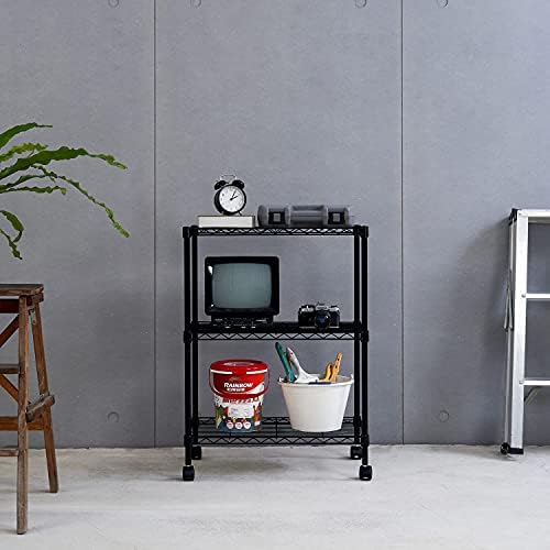 3 Tier Wire Shelving Unit Storage Rack, Metal Heavy Duty Utility Organizers, Organization Units for Metal Shelves, Pantry, Garage, Laundry Racks Durable Shelf Stand, 14"W x 24"L x 30"H, Black