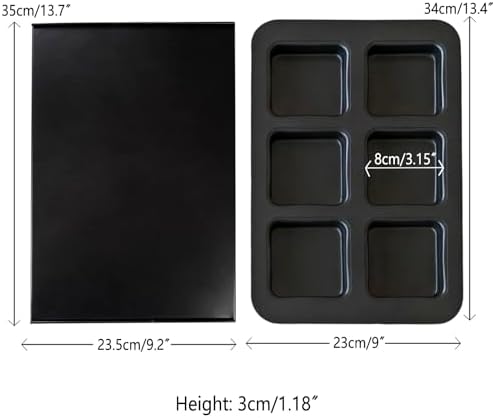 6 Cup Square English Muffin Pan with Lid Straight Side Hamburger Burger Bun Egg Sandwich Frittata Cinnamon Roll Focaccia Quiche Pancake Nonstick Baking Tin Tray Mold