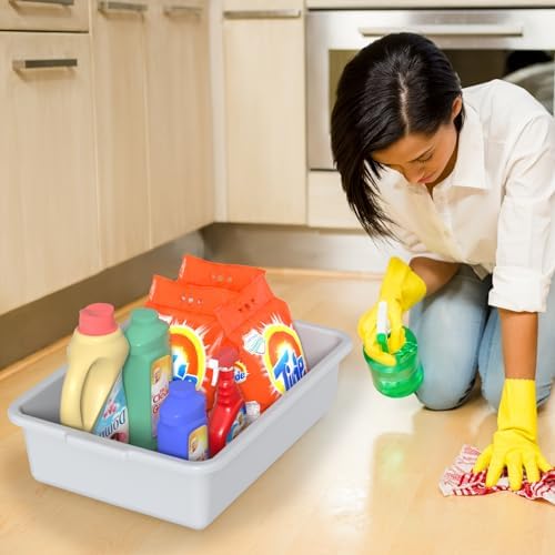 13 L Commercial Bus Tub, 3 Pack Plastic Utility Bus Box Dishpan, Light Gray