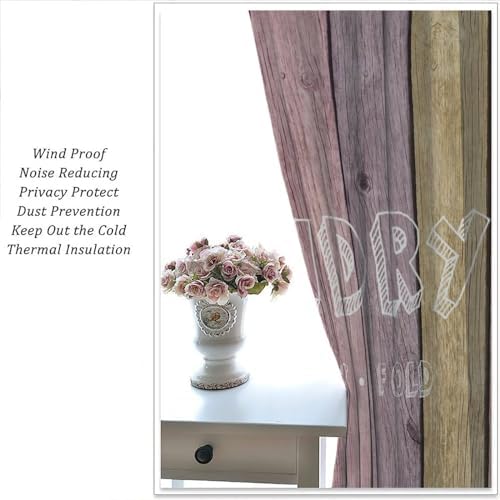 JESTRONRY Laundry Room Theme Curtains,Wash Dry Fold Colorful Wood Plank Print Fabric Window Treatment for Living Room Kitchen Bathroom Home Decor Curtain Drapes 42x63 Inch Blackout