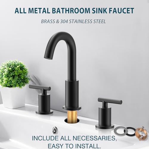 TRUSTMI Matte Black Bathroom Faucet 3 Hole 8" Widespread, Swivel Spout
