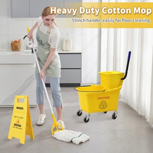 Midoneat Commercial Mop Bucket with Wringer on Wheels, 35 Quart, Yellow