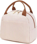 Bluboon Lunch Box for Women Cute Lunch Bag Reusable Insulated Lunch Bags Large Capacity Lunchbox Cooler for Work Picnic or Travel Gifts (Light Khaki White Stripes, 10 x 7.5 x 8 inches)