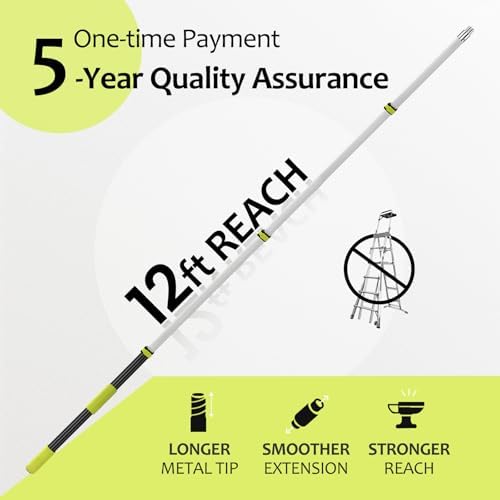【Upgrade Anti Rotation 】 20FT High Reach Duster Kit,Lightweight Aluminum Alloy Extension Rod,5-Piece Set,210° Steering Head Clean Various Angle,for Cleaning Ceiling,High Wall