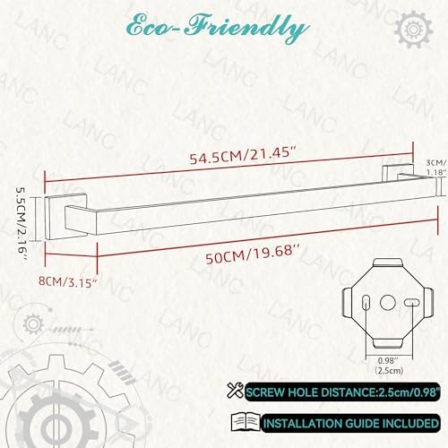 LANC ORB 20-Inch Towel Bar for Bathroom Wall Mounted Heavy Duty Square Towel Rack Oil Rubbed Bronze Towel Hanger Bath Towel Holder Towel Rail Total-22 Towel Rod, A8804ORB-5P1