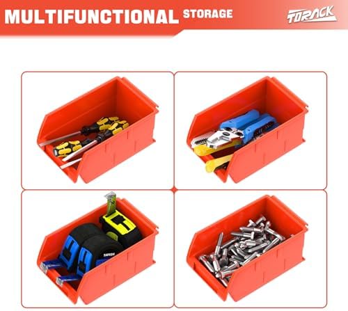 TORACK Wall-Mounted Storage Bins, 8 Plastic Bins & 2 Tracks, Orange