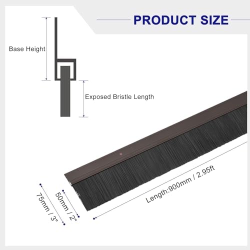 uxcell 2Pcs Door Brush Bottom Sweep H-Shape Aluminum Alloy Base with 2-inch PP Brush for Home, Industrial (35-inch L, Brown)