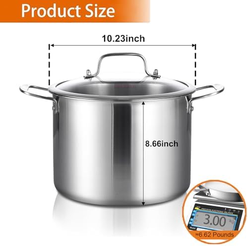 DELARLO Tri-ply Stainless Steel 12 Quart Heavy Duty Induction Stock Pot
