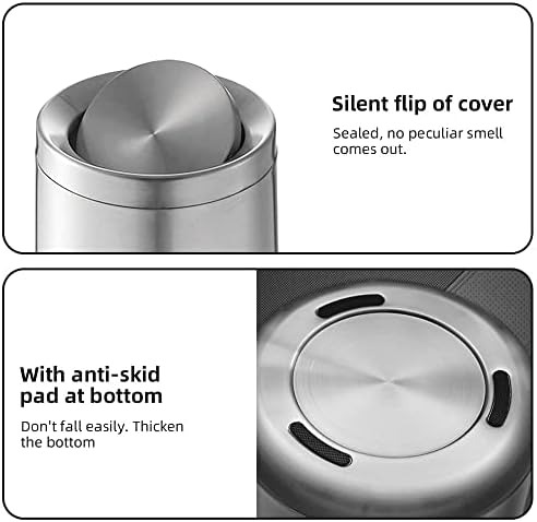 2.6Gallen Brushed Nickel Bathroom Trash Can with Lid, Stainless Steel Garbage Can with Flipping Lid,for Bathroom, Kitchen,Living Room,Bedroom,Hotel (Silver)