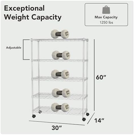 Displays By Jack 5 Tier Heavy Duty Wire Shelving Unit Storage Rack for Products Plant Pantry, Garage, Laundry Racks Durable Shelf Organizer Shelves Stand 14" W x 30" L x 60" H, Chrome