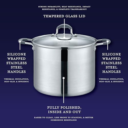 CONCORD Stainless Steel Stock Pot with Glass Lid (Induction Compatible) ((10 QT)