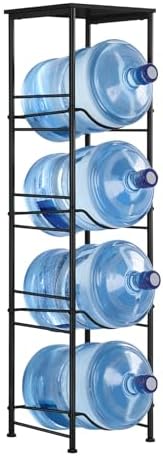 Vrisa Water Jug Holder 5 Gallon Water Jug Stand 4-Tier Water Gallon Holder Organizer with Storage Shelf 3/5 Gallon Water Jug Rack for Home Office Kitchen Black