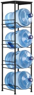 Vrisa Water Jug Holder 5 Gallon Water Jug Stand 4-Tier Water Gallon Holder Organizer with Storage Shelf 3/5 Gallon Water Jug Rack for Home Office Kitchen Black