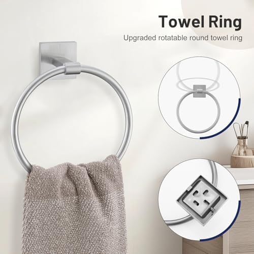 5 Pieces Bathroom Hardware Set, Brushed Nickel Towel Bar Set Includes 23.6” Towel Bar, Towel Ring Holder, Toilet Paper Holder and Two Towel Hooks, Bathroom Accessories Set SUS304 Wall Mounted