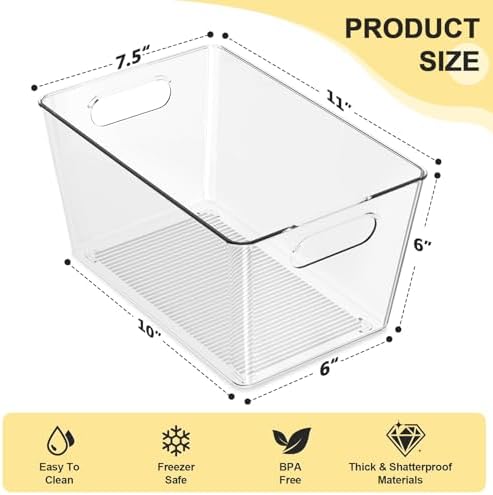 8 Pack Large Clear Plastic Storage Bins, Kitchen &Pantry Organizer