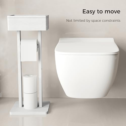 Wealone 4-in-1 White Toilet Paper Holder Stand with Storage Shelf Box