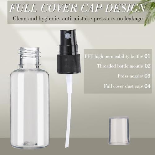Maxcheck 100 Pcs Mini Clear Spray Bottles 1 oz Plastic Empty Travel Bottle Fine Mist Small Spray Containers with 5 Pcs Funnels Refillable Liquid Travel Container for Perfume Skin Toner (Black)