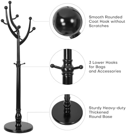 Bekrvio Tree Coat Rack Freestanding with Sturdy Round Base, Black
