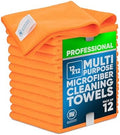 MW PRO Microfiber Cleaning Cloths Orange (12 Pack, 12x12) - Commercial Janitorial Towels & Lint Free Rags - Heavy Duty for Auto Detailing, Glass Windows, Housekeeping & Screens - Washable 300+ Times