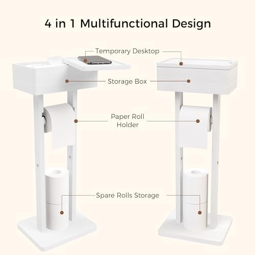 Wealone 4-in-1 White Toilet Paper Holder Stand with Storage Shelf Box