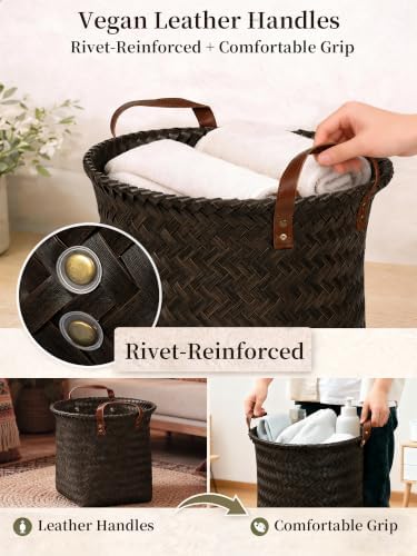 Wicker Storage Baskets, 4 Pack Woven Baskets for Shelves, Dark Gold