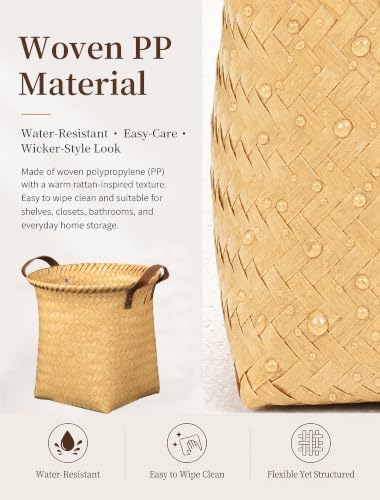 Wicker Storage Baskets, 4 Pack Woven Baskets for Shelves, Yellow