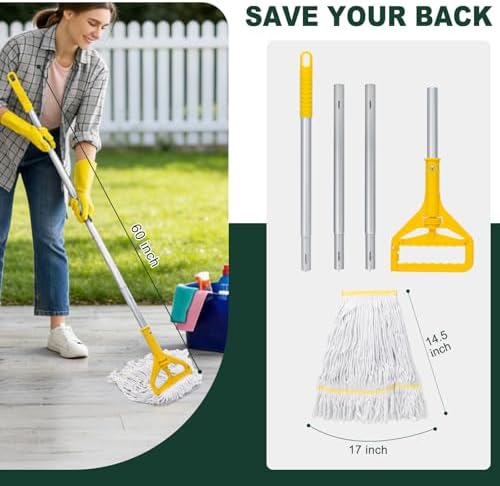 Heavy Duty Commercial Mop with 3 Extra Large Replacement Heads,59" Handle