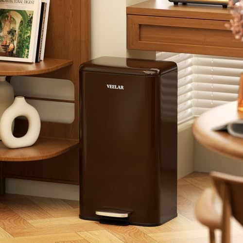 Kitchen Bathroom Trash Can - 8 Gallon Stainless Steel Garbage Cans with Foot Pedal, Recycling Bin with Lid for Office Bathroom Decor