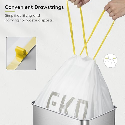 EKO 12.9 Gallon / 45-49 Liter, 60 Count Drawstring Trash Bags, Extra-Strong Unscented Garbage Bags, Easy-Dispense Roll for Kitchen & Household Use, Resists Tears, Leaks and Punctures, Code J, White