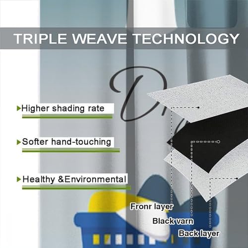 JESTRONRY Laundry Room Blue Theme Curtains,Simple Drawn Wash Dry Fold Repeat Decor Print Fabric Window Treatments Kitchen Bathroom Curtain, Home Decor Rod Pocket Window Drapes 55x63 Inch Blackout