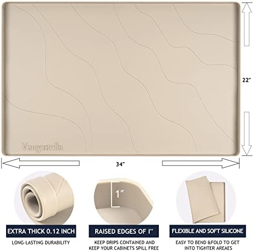 Heavy Duty Silicone Under Sink Mat for Kitchen&Bathroom 25" x 19",Waterproof Under Sink Rubber Mat Drip Tray, Raised Edge Under Sink Liner,Prevent Drips, Leaks, Spills,Beige
