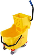 Garvee Commercial Mop Bucket with Side Press Wringer on Wheels, 35 Quart Capacity for Floor Cleaning, Kitchens, Restaurants, and Janitorial Use, Yellow, Polypropylene