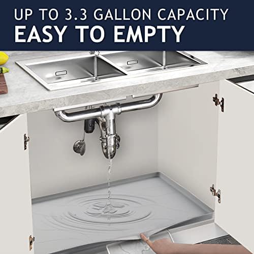 Heavy Duty Silicone Under Sink Mats for Kitchen Waterproof 40" x 22", Extra Thick Under Sink Rubber Mat Drip Tray, Raised Edge Under Sink Liner,Prevent Drips, Leaks, Spills,Grey
