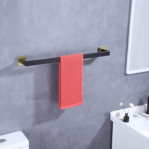 LANC Bath Towel Rack, Matte Black and Gold Towel Rail Bathroom Towel Bar Towel Hanger Square Towel Rod Towel Rail 24-Inche Kitchen Towel Holder Wall Mounted SUS304 Stainless Steel,A8804GK-6P1