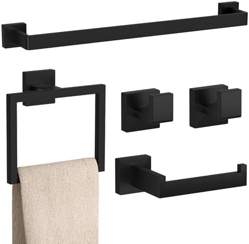 5-Pieces Matte Black Bathroom Accessories Set 23.6 Inch Towel Bar Set.
