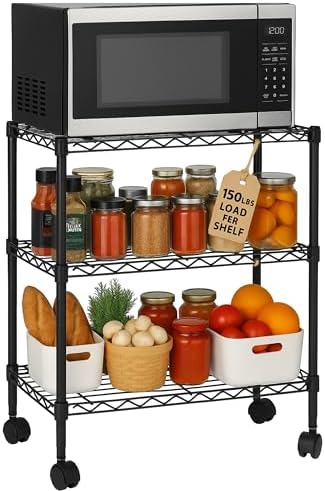 3 Tier Wire Shelving Unit Storage Rack, Metal Heavy Duty Utility Organizers, Organization Units for Metal Shelves, Pantry, Garage, Laundry Racks Durable Shelf Stand, 14"W x 24"L x 30"H, Black