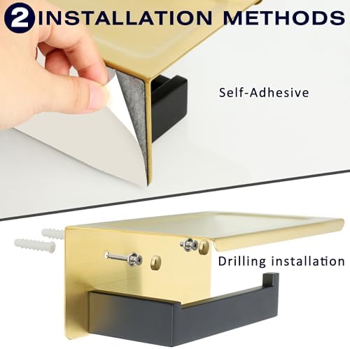 Alise Toilet Paper Holder with Shelf Wall Mounted,Gold and Black Finish