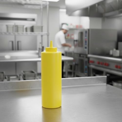 TrueCraftware- 24 oz Yellow Squeeze Condiment Bottles Set of 12- Leak Proof Oil Syrup Dressing Squirt Bottles Easy-to-Fill Squeeze Bottle for Sauces Ketchup Mustard